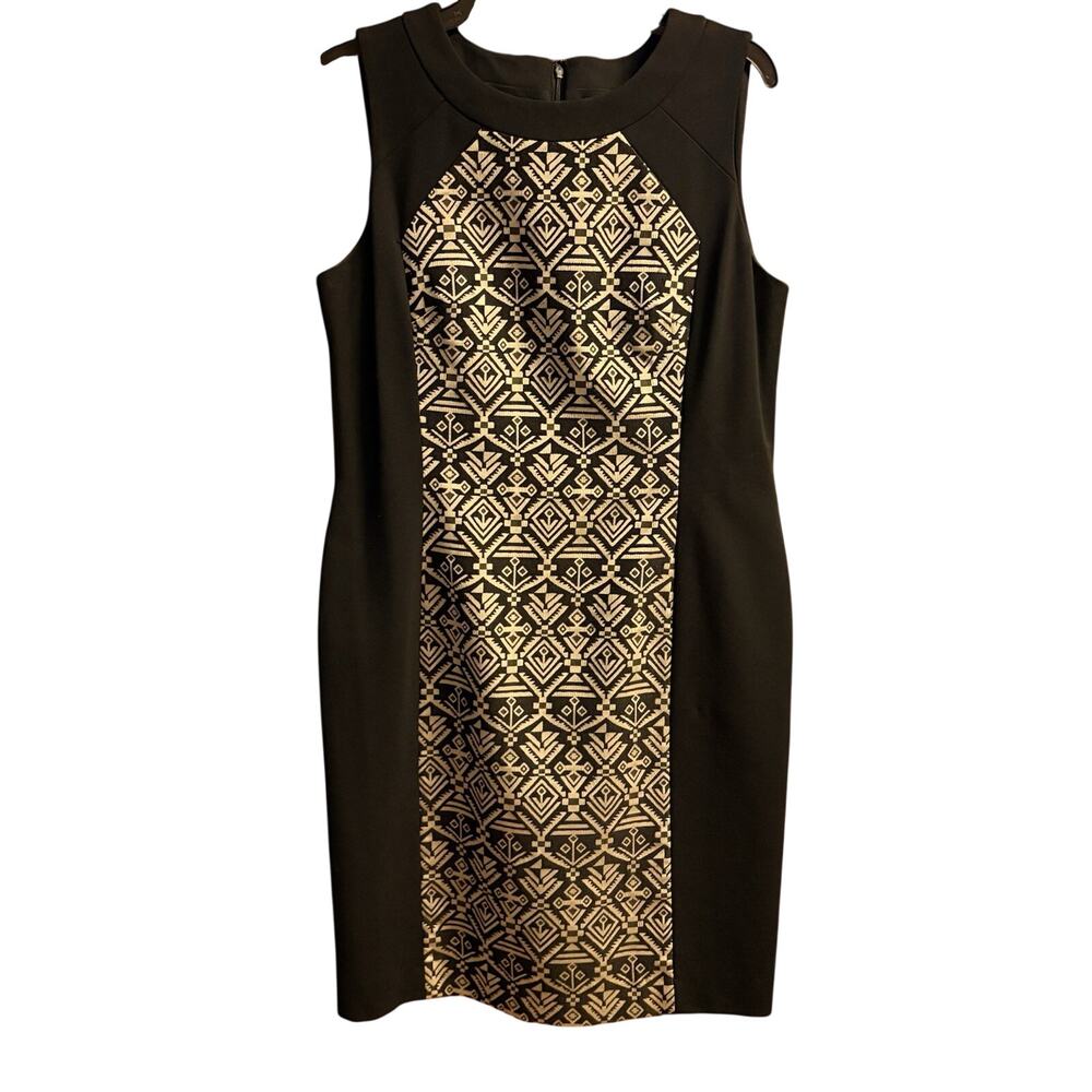 Antonio Melani Dress Size 10 Womens Black/Taupe Geometric Center Zipper Knee